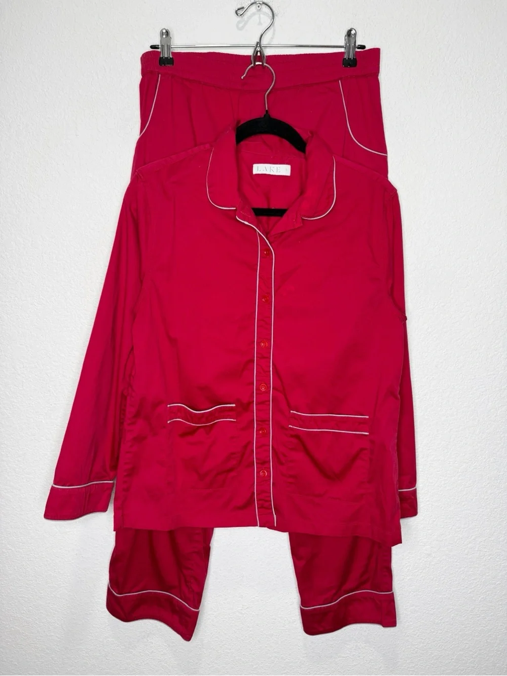 Lake Pajamas Poplin Piped Red Set